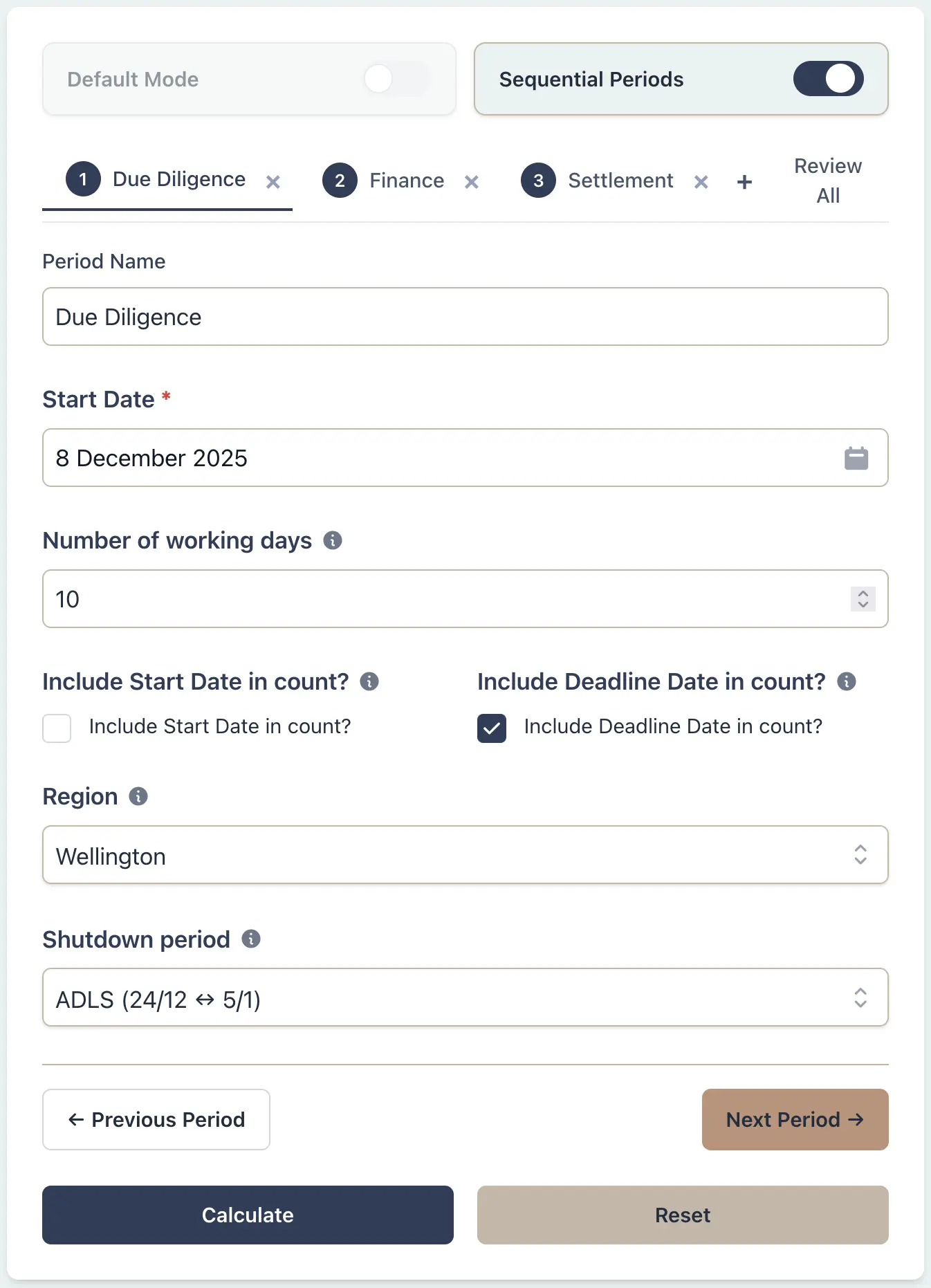 Calculator configuration for sequential property transaction